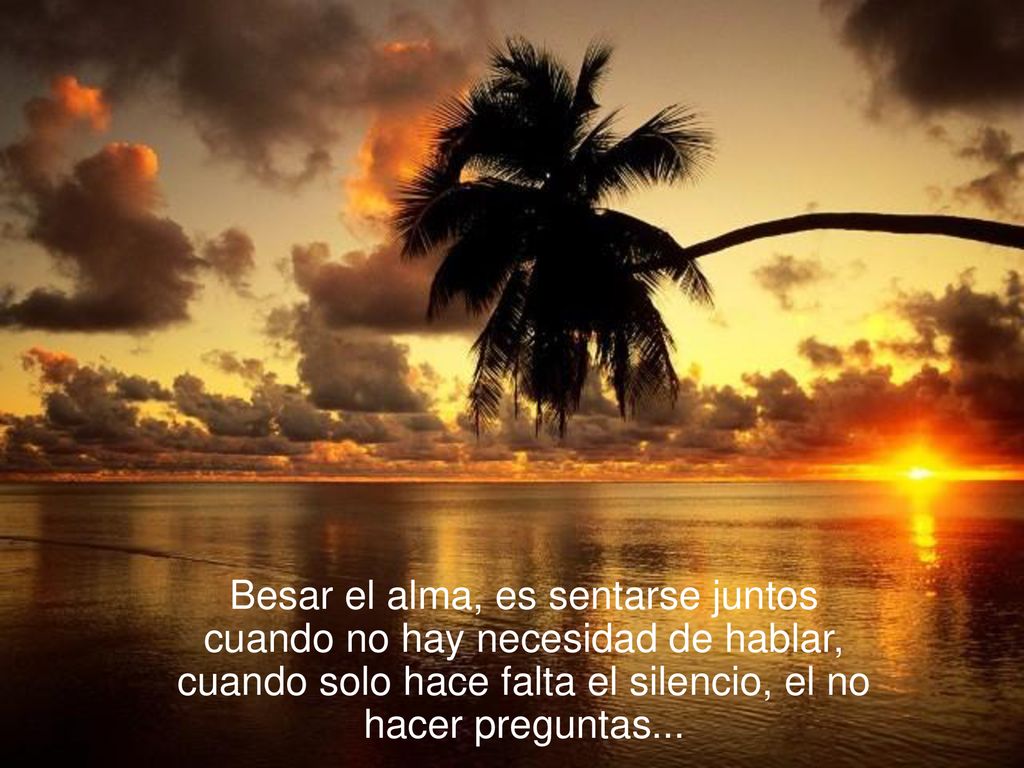 Besar el alma, es sentarse juntos cuando no hay necesidad de hablar, cuando solo hace falta el silencio, el no hacer preguntas...
