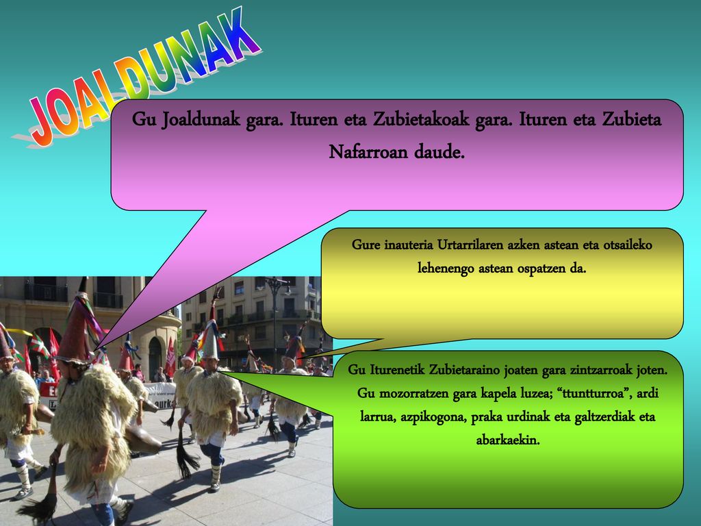 JOALDUNAK Gu Joaldunak gara. Ituren eta Zubietakoak gara. Ituren eta Zubieta Nafarroan daude.