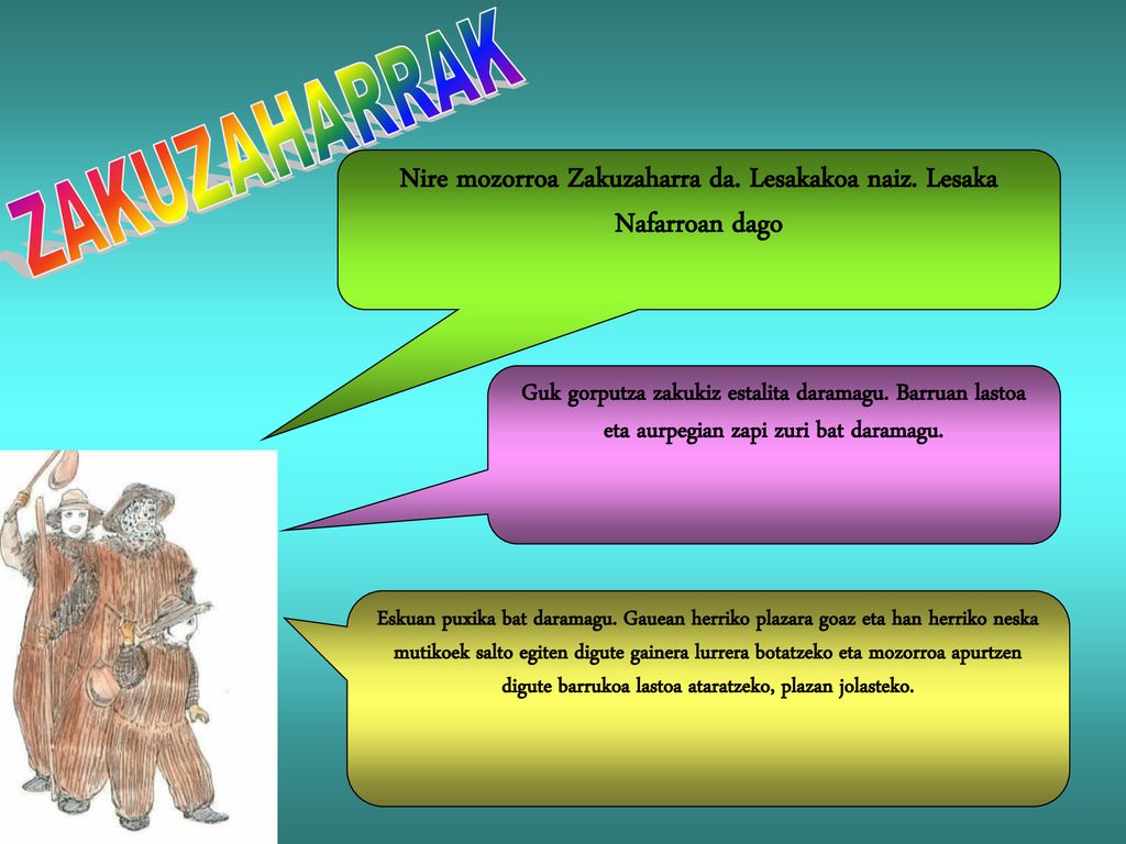 Nire mozorroa Zakuzaharra da. Lesakakoa naiz. Lesaka Nafarroan dago