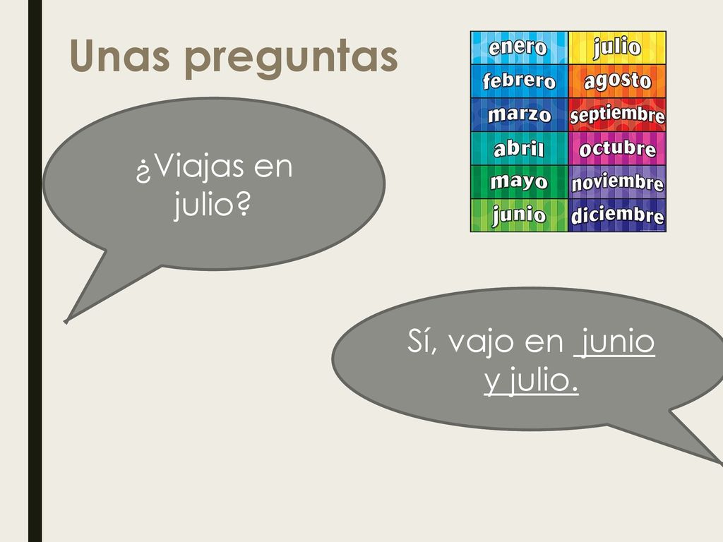 Unas preguntas ¿Viajas en julio Sí, vajo en junio y julio.