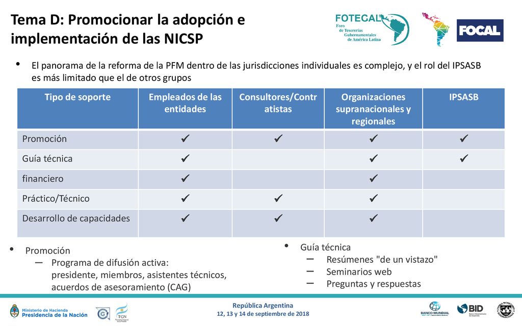Tema D: Promocionar la adopción e implementación de las NICSP