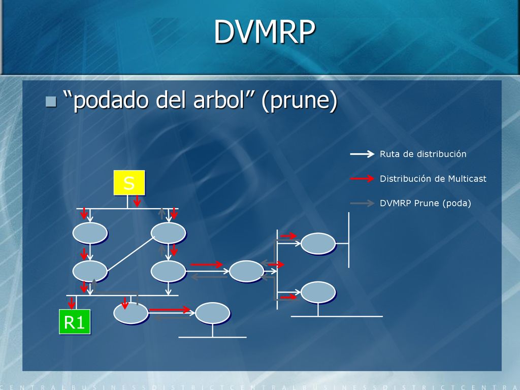 DVMRP podado del arbol (prune) S R1 Ruta de distribución