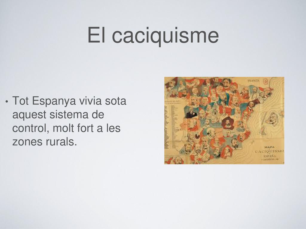 El caciquisme Tot Espanya vivia sota aquest sistema de control, molt fort a les zones rurals.