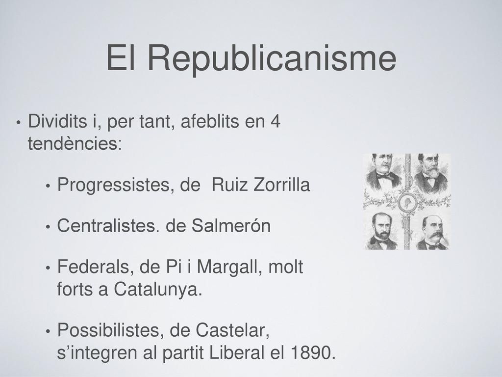 El Republicanisme Dividits i, per tant, afeblits en 4 tendències: