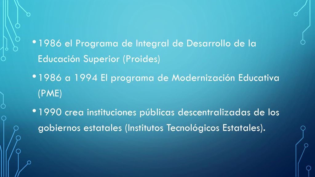 1986 el Programa de Integral de Desarrollo de la Educación Superior (Proides)