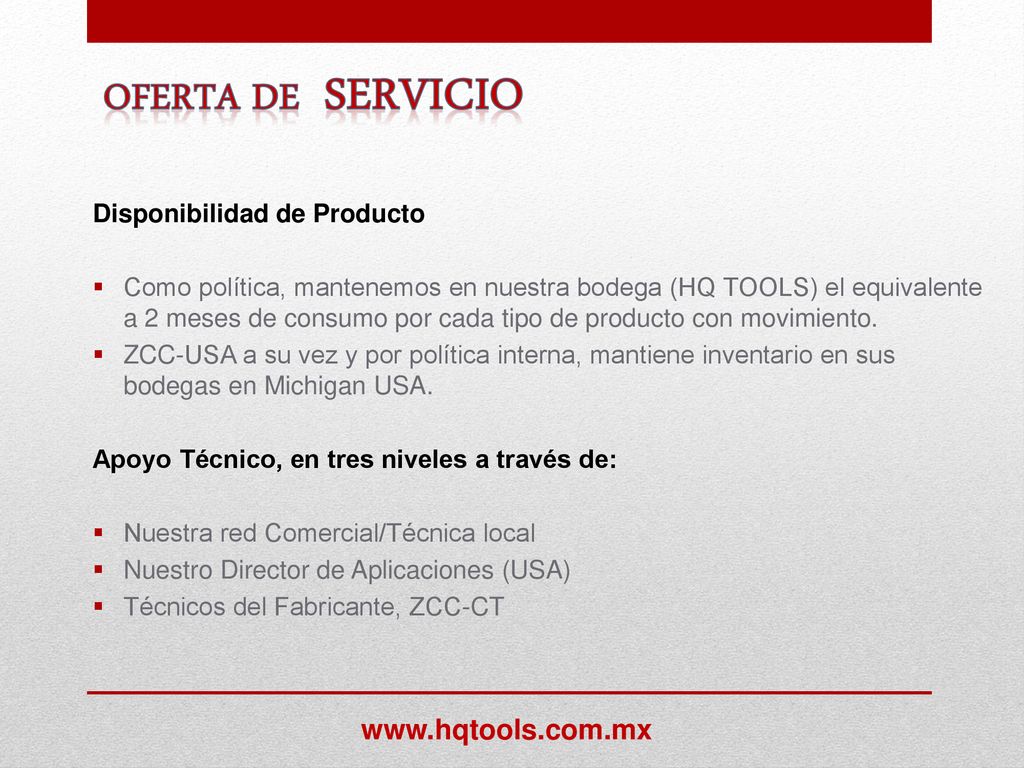 Oferta de servicio   Disponibilidad de Producto