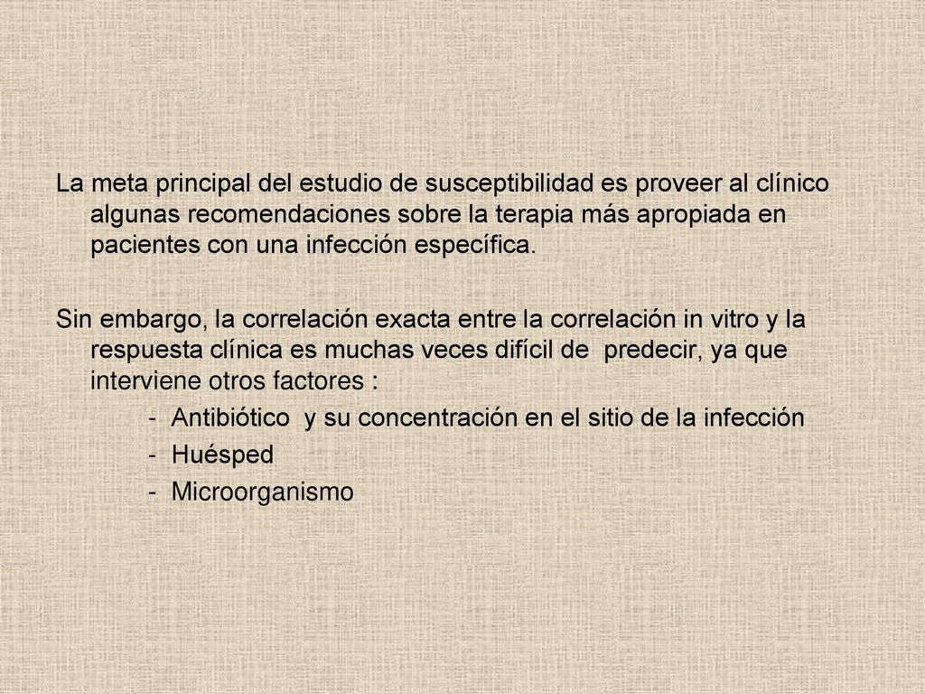Antibiótico y su concentración en el sitio de la infección Huésped