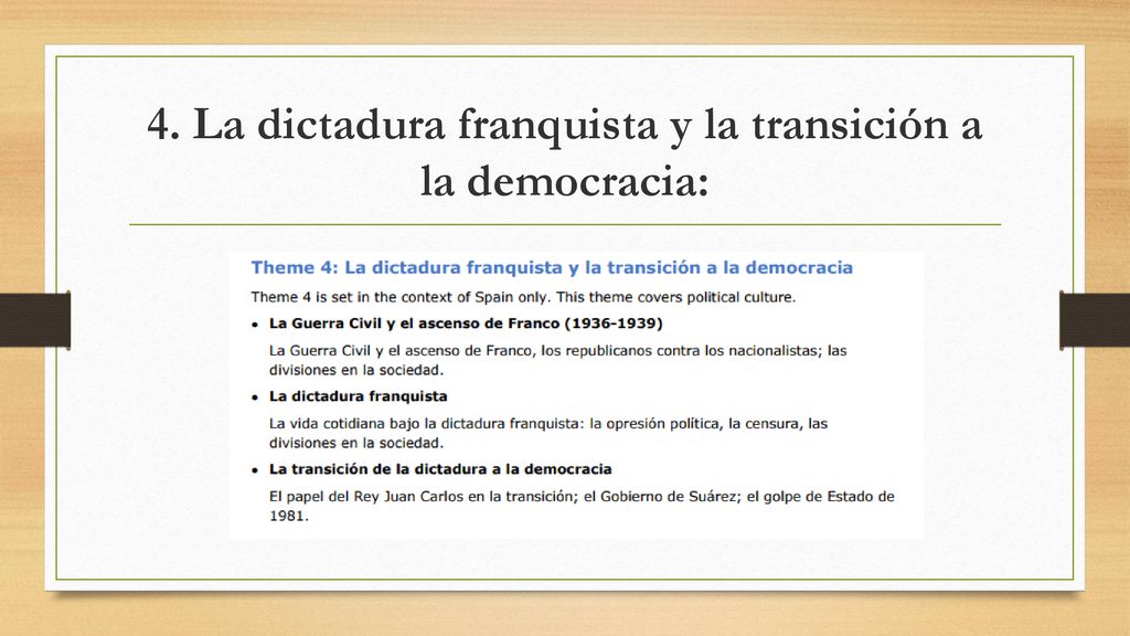 4. La dictadura franquista y la transición a la democracia: