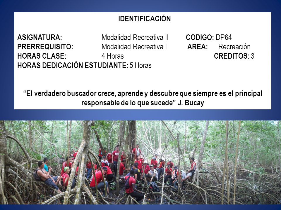 IDENTIFICACIÓN ASIGNATURA: Modalidad Recreativa II CODIGO: DP64. PRERREQUISITO: Modalidad Recreativa I AREA: Recreación.