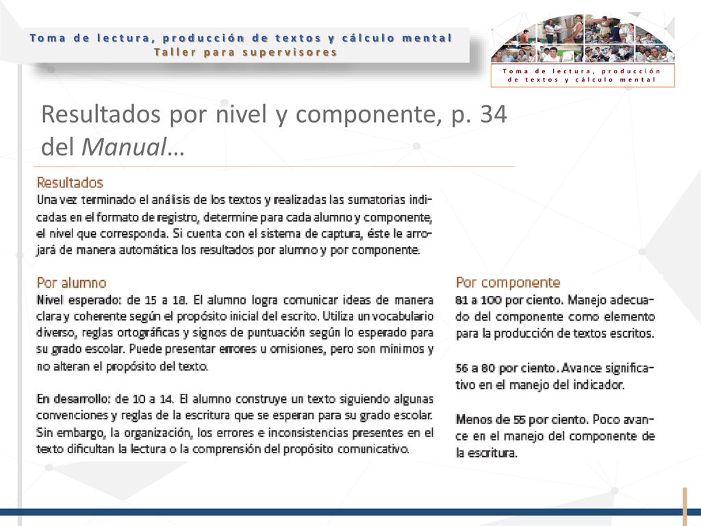 Resultados por nivel y componente, p. 34 del Manual…