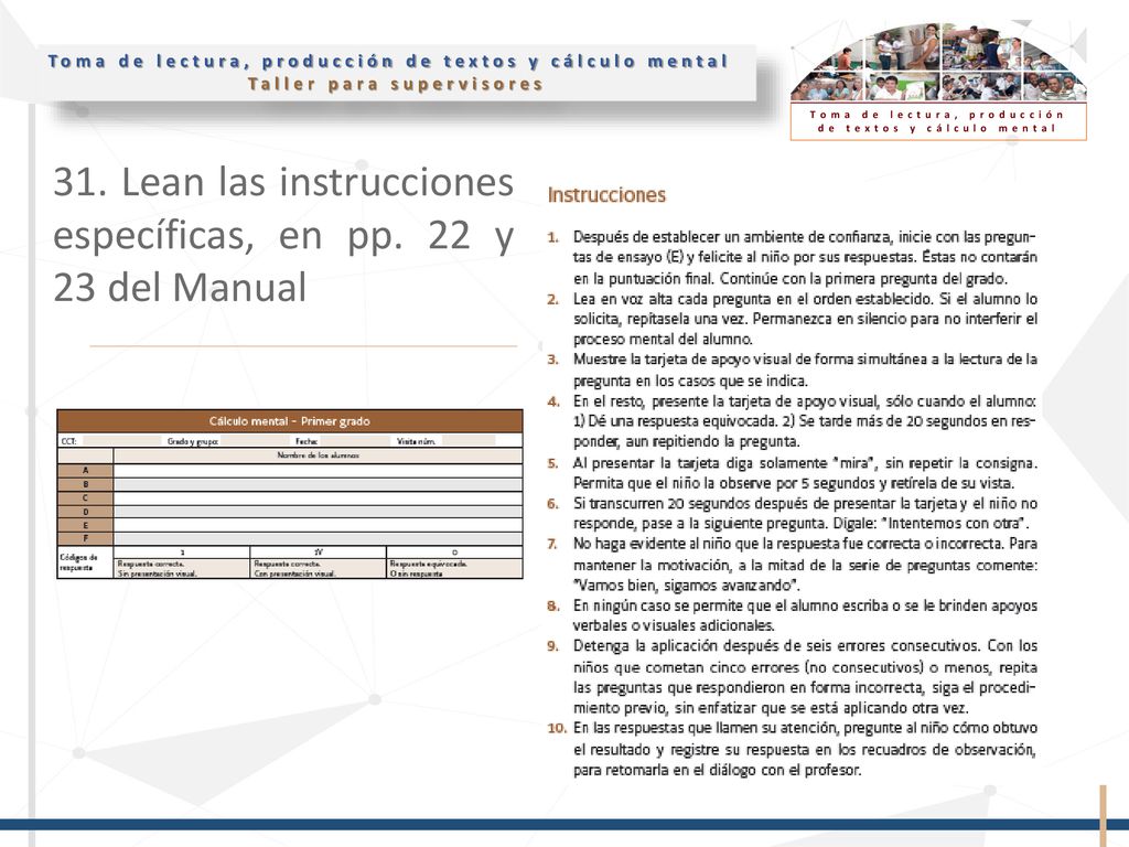 31. Lean las instrucciones específicas, en pp. 22 y 23 del Manual