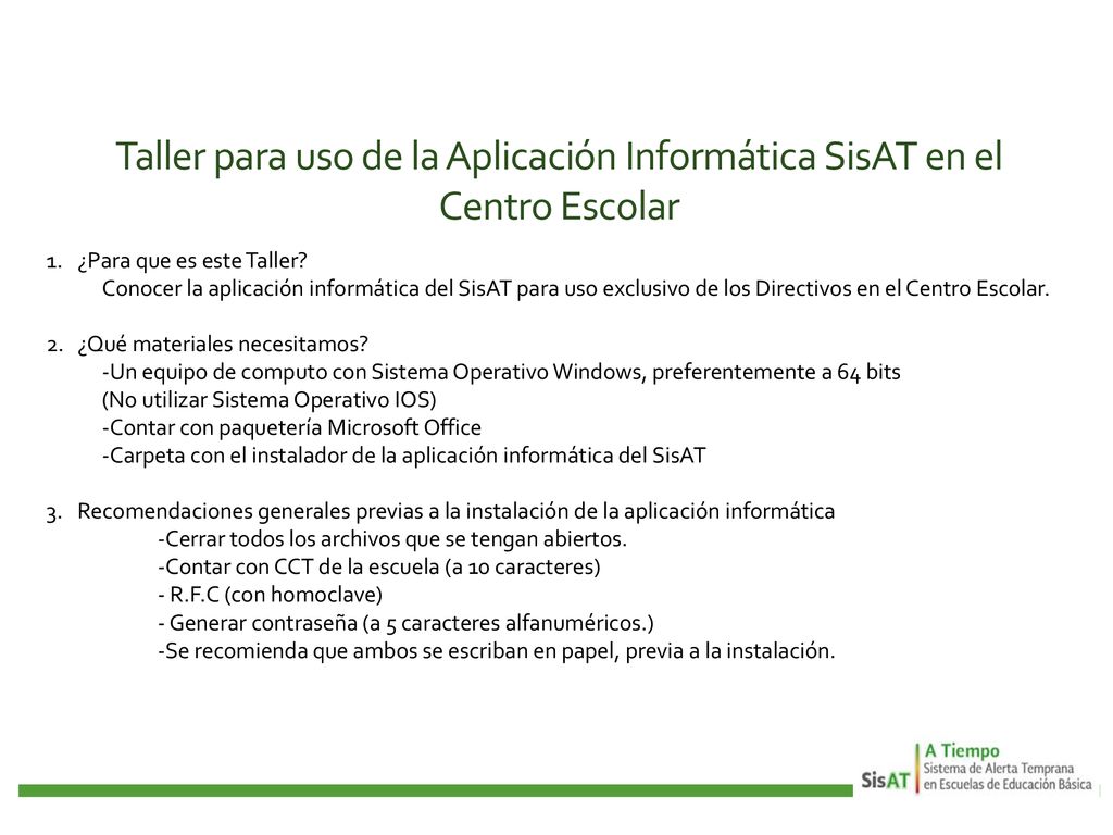 Taller para uso de la Aplicación Informática SisAT en el
