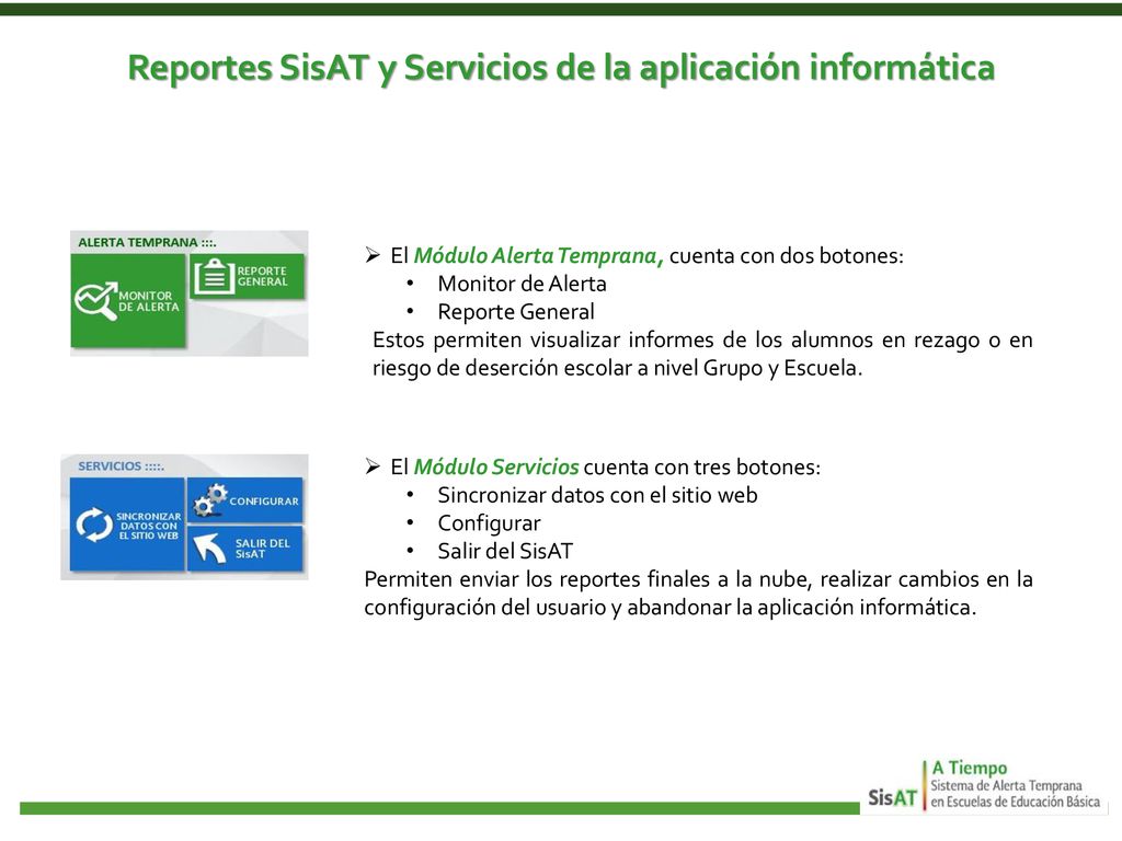 Reportes SisAT y Servicios de la aplicación informática