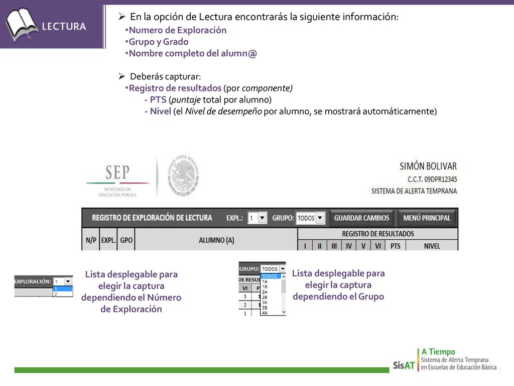 Lista desplegable para elegir la captura dependiendo el Grupo