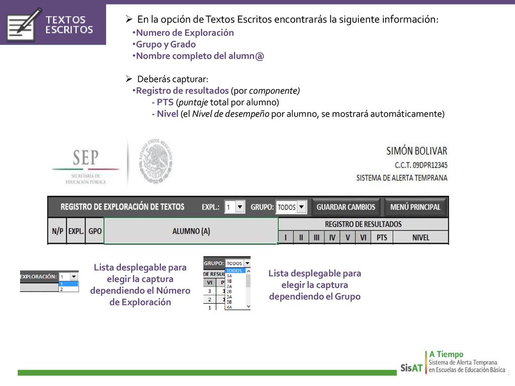 Lista desplegable para elegir la captura dependiendo el Grupo