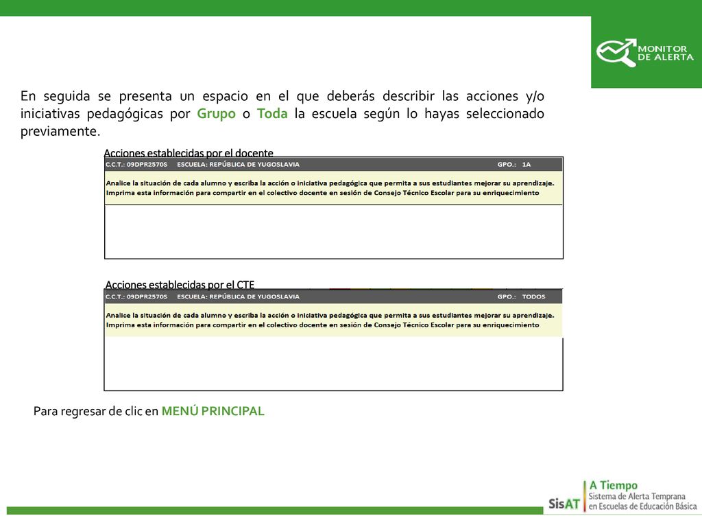 Acciones establecidas por el docente Acciones establecidas por el CTE