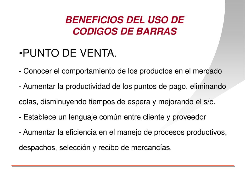 PUNTO DE VENTA. BENEFICIOS DEL USO DE CODIGOS DE BARRAS