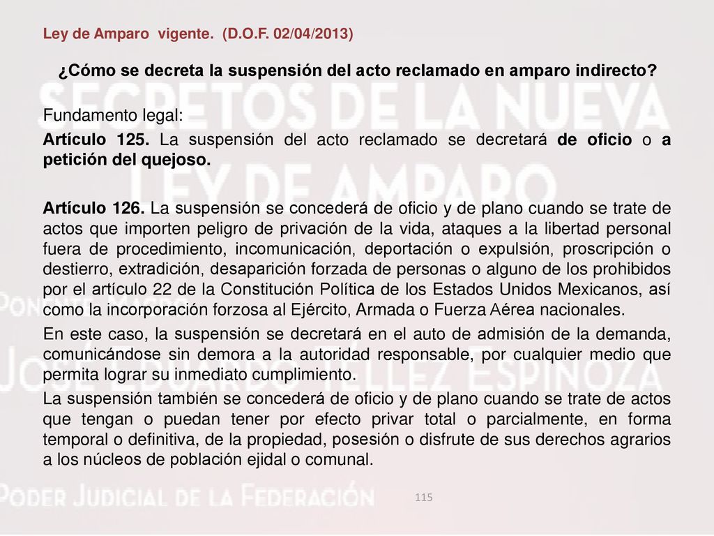 ¿Cómo se decreta la suspensión del acto reclamado en amparo indirecto