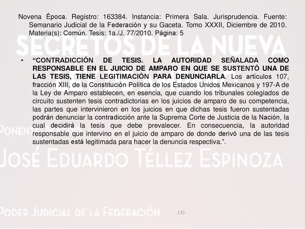 Novena Época. Registro: Instancia: Primera Sala. Jurisprudencia. Fuente: Semanario Judicial de la Federación y su Gaceta. Tomo XXXII, Diciembre de Materia(s): Común. Tesis: 1a./J. 77/2010. Página: 5