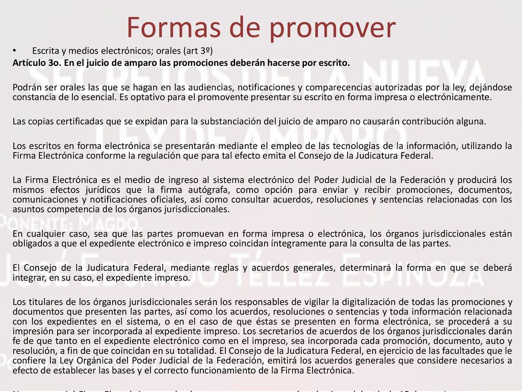 Formas de promover Escrita y medios electrónicos; orales (art 3º)