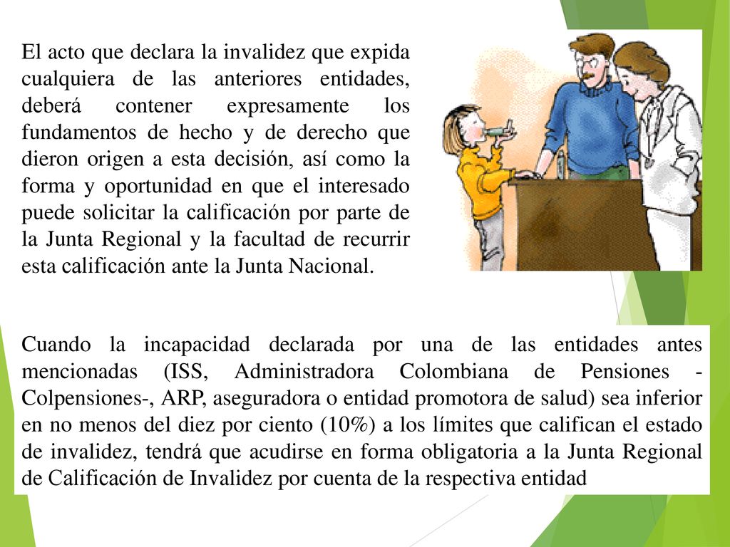 El acto que declara la invalidez que expida cualquiera de las anteriores entidades, deberá contener expresamente los fundamentos de hecho y de derecho que dieron origen a esta decisión, así como la forma y oportunidad en que el interesado puede solicitar la calificación por parte de la Junta Regional y la facultad de recurrir esta calificación ante la Junta Nacional.