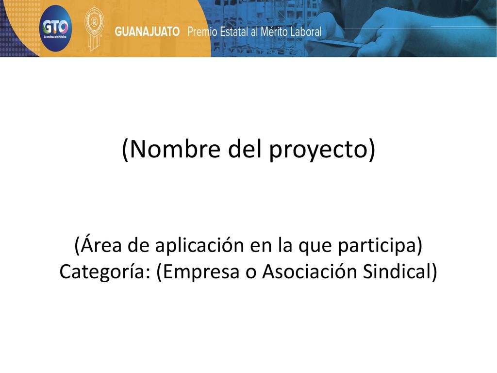 (Nombre del proyecto) (Área de aplicación en la que participa) Categoría: (Empresa o Asociación Sindical)