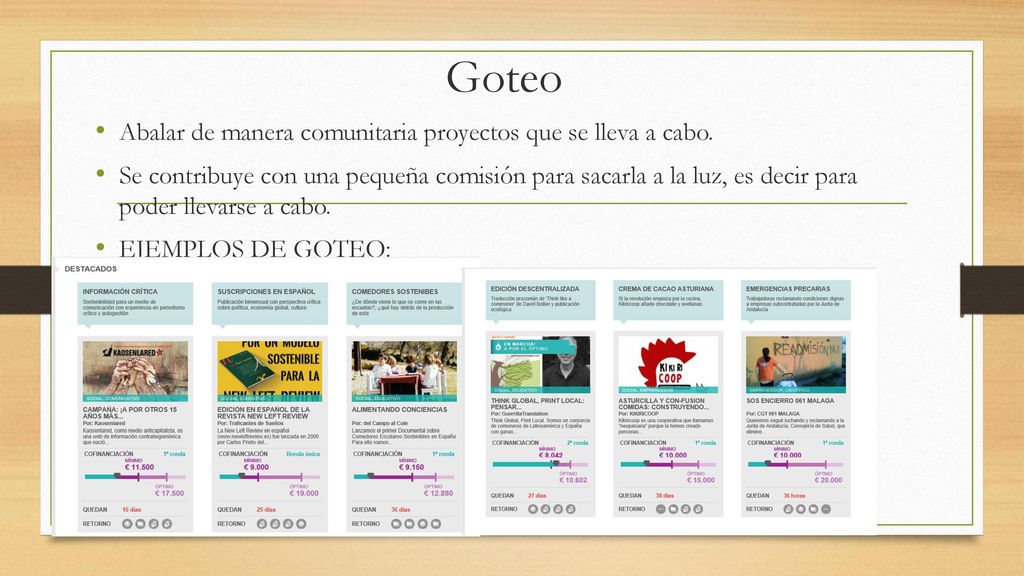 Goteo Abalar de manera comunitaria proyectos que se lleva a cabo.