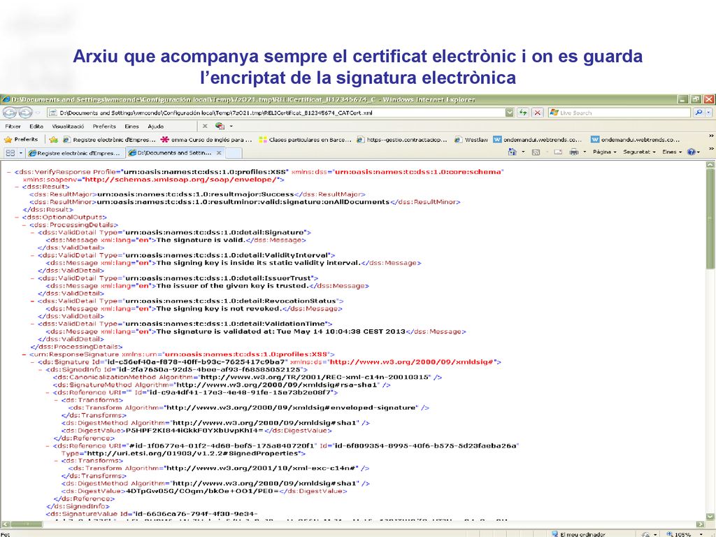 Arxiu que acompanya sempre el certificat electrònic i on es guarda l’encriptat de la signatura electrònica