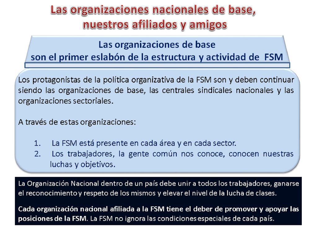 Las organizaciones nacionales de base, nuestros afiliados y amigos