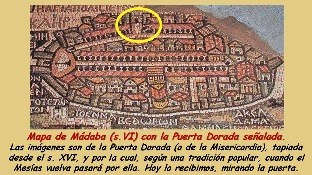 Mapa de Mádaba (s.VI) con la Puerta Dorada señalada.