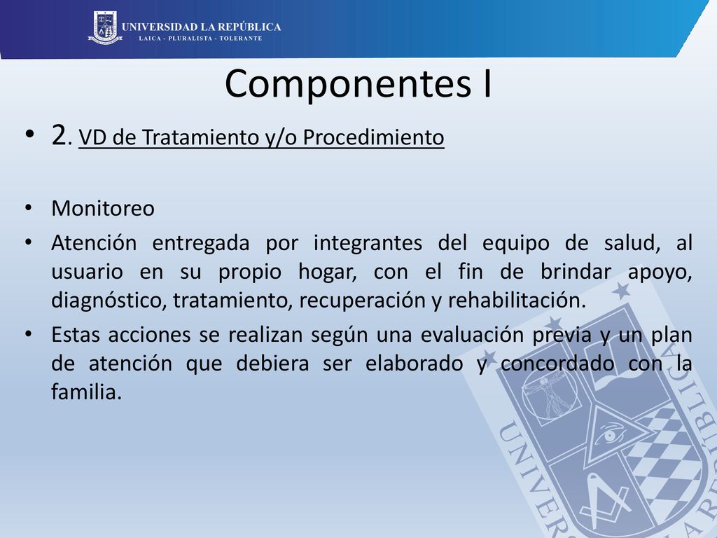 Componentes I 2. VD de Tratamiento y/o Procedimiento Monitoreo