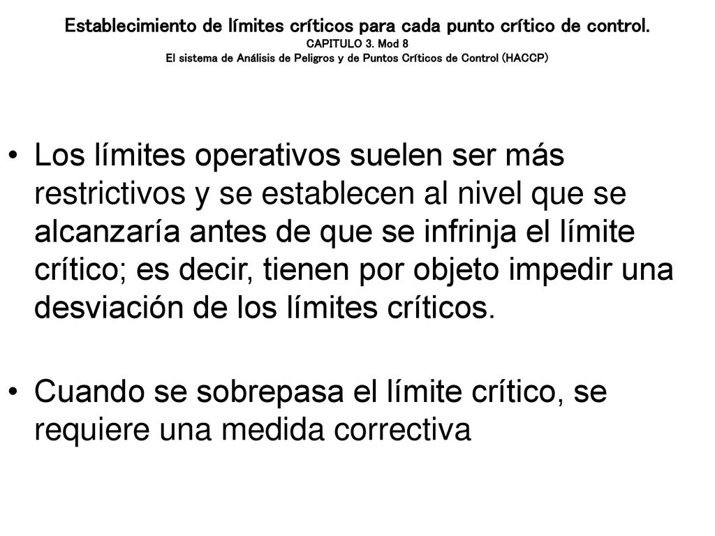Establecimiento de límites críticos para cada punto crítico de control