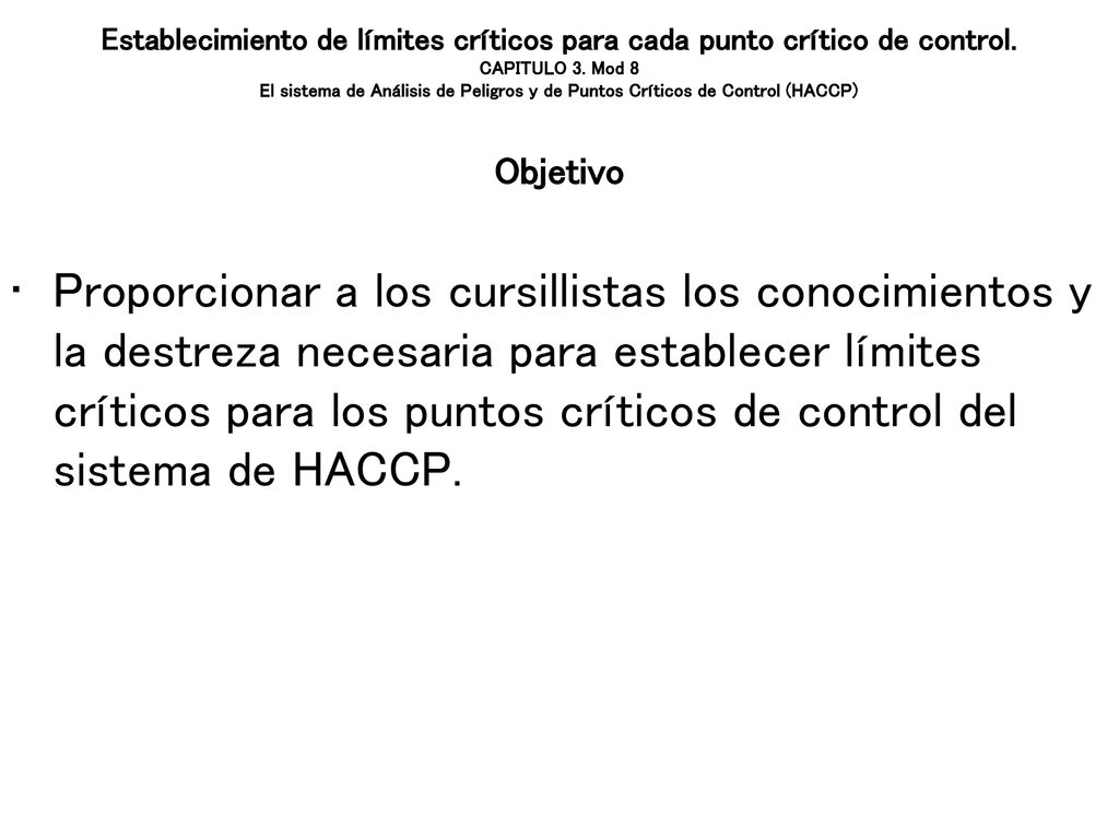 Establecimiento de límites críticos para cada punto crítico de control