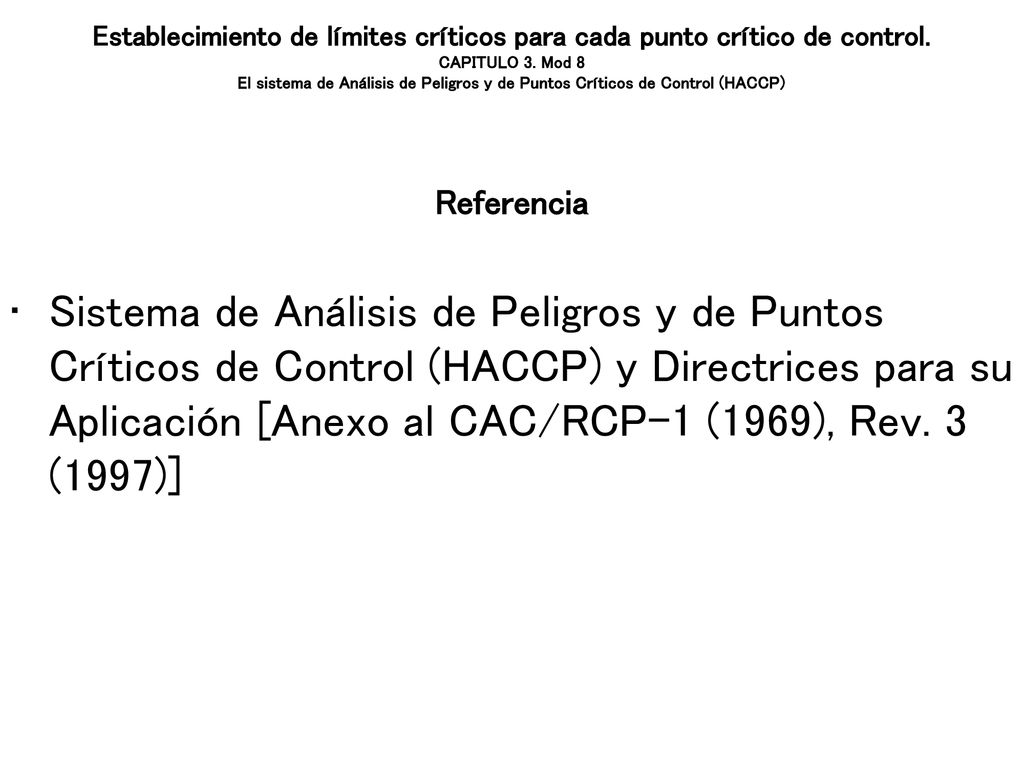 Establecimiento de límites críticos para cada punto crítico de control