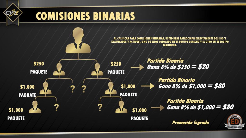 COMISIONES BINARIAS Partida Binaria Gana 8% de $250 = $20