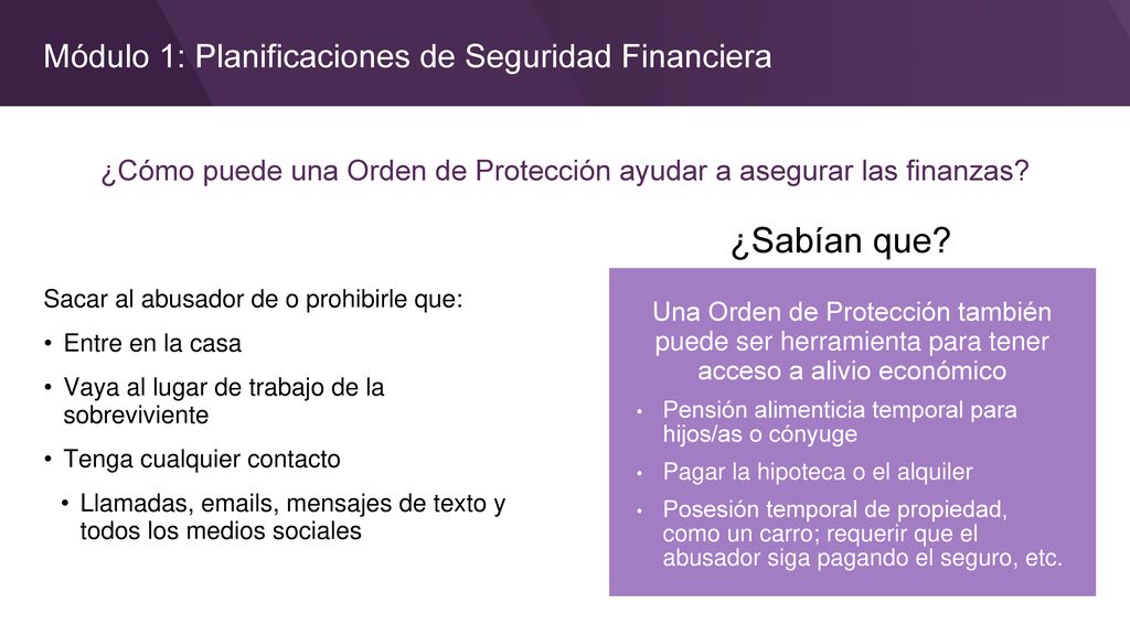 ¿Cómo puede una Orden de Protección ayudar a asegurar las finanzas