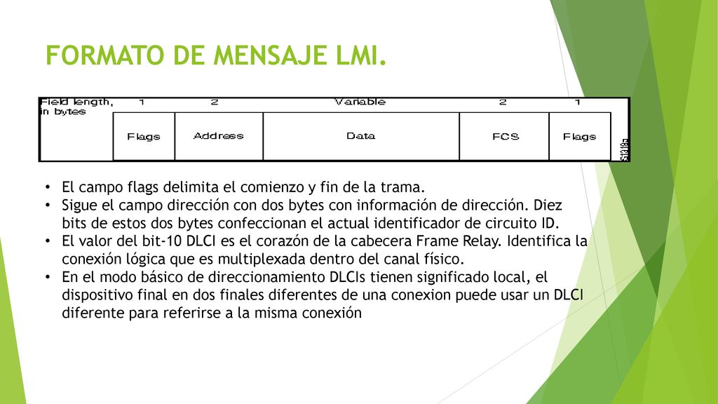 FORMATO DE MENSAJE LMI. El campo flags delimita el comienzo y fin de la trama.