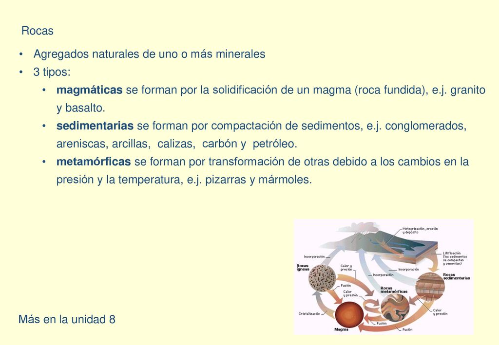 Rocas Agregados naturales de uno o más minerales. 3 tipos: