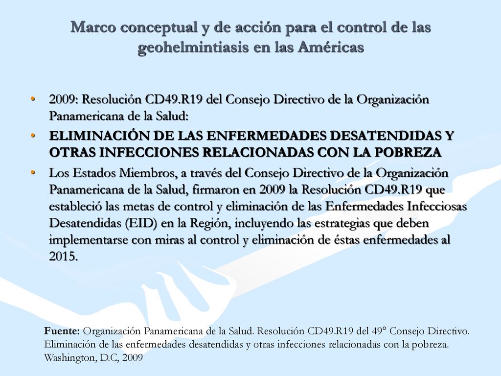 Marco conceptual y de acción para el control de las geohelmintiasis en las Américas