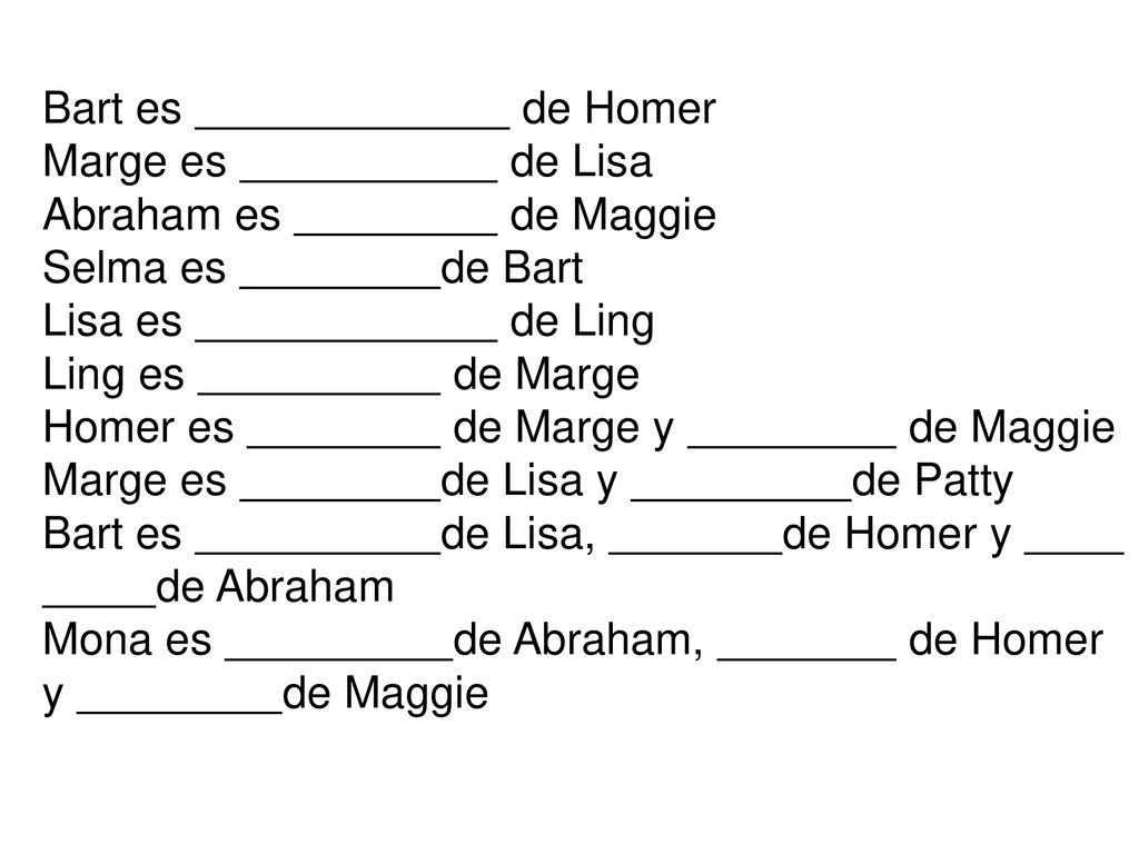 Bart es. de Homer Marge es. de Lisa Abraham es. de Maggie Selma es