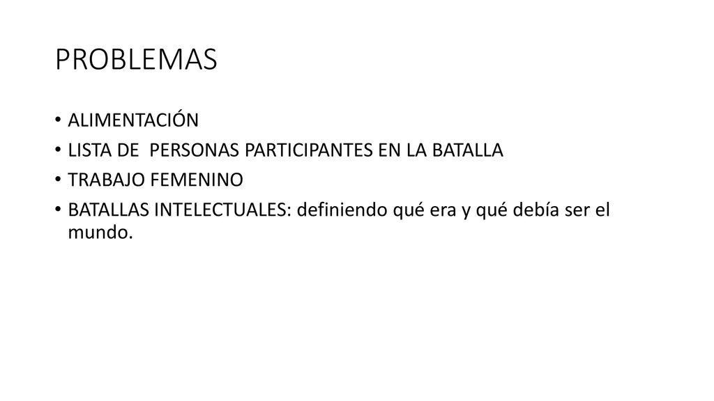PROBLEMAS ALIMENTACIÓN LISTA DE PERSONAS PARTICIPANTES EN LA BATALLA