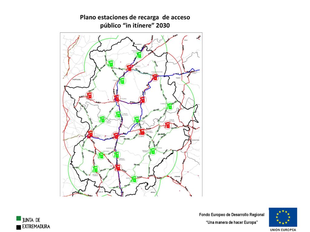 Plano estaciones de recarga de acceso público in itínere 2030