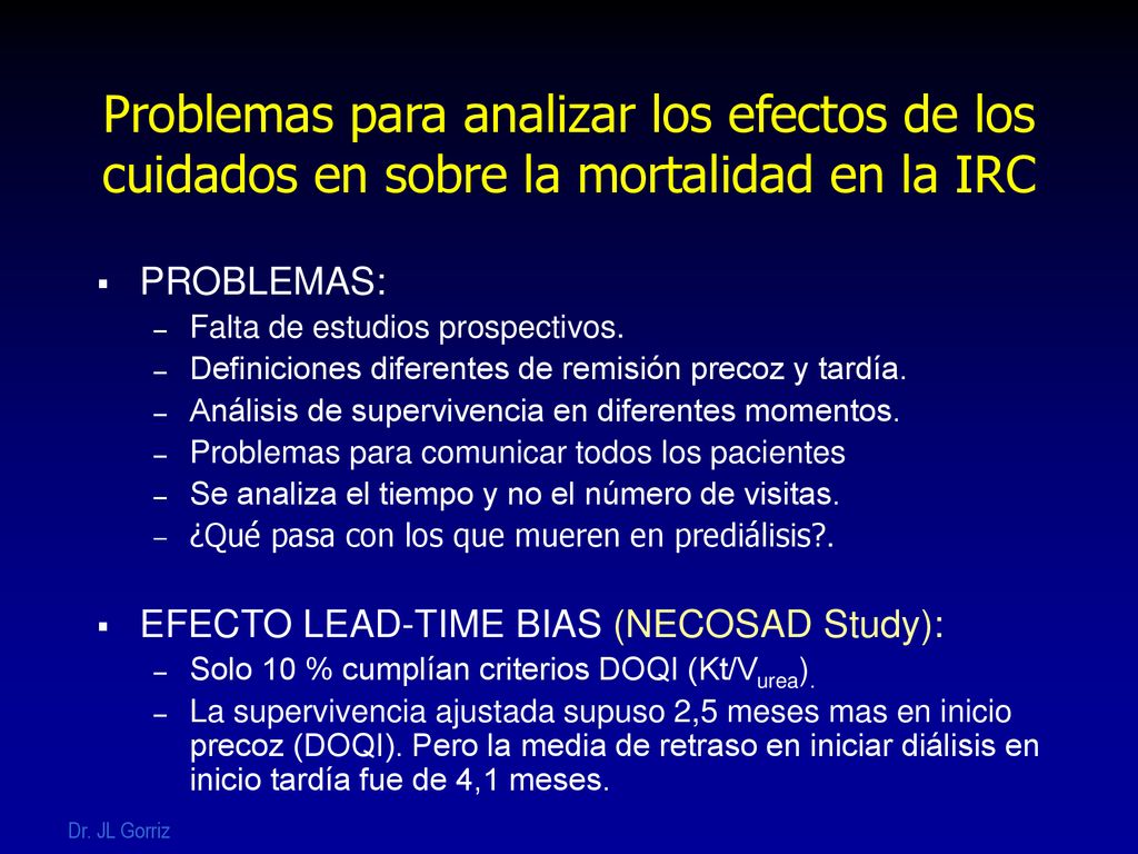 Problemas para analizar los efectos de los cuidados en sobre la mortalidad en la IRC