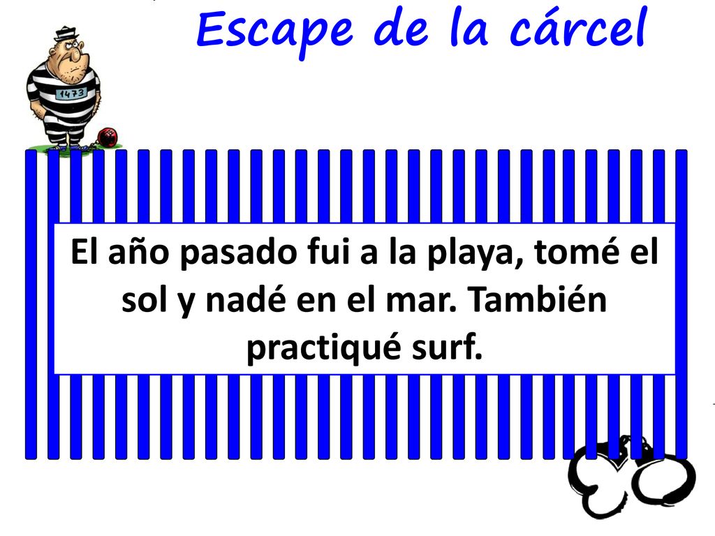 Escape de la cárcel El año pasado fui a la playa, tomé el sol y nadé en el mar.