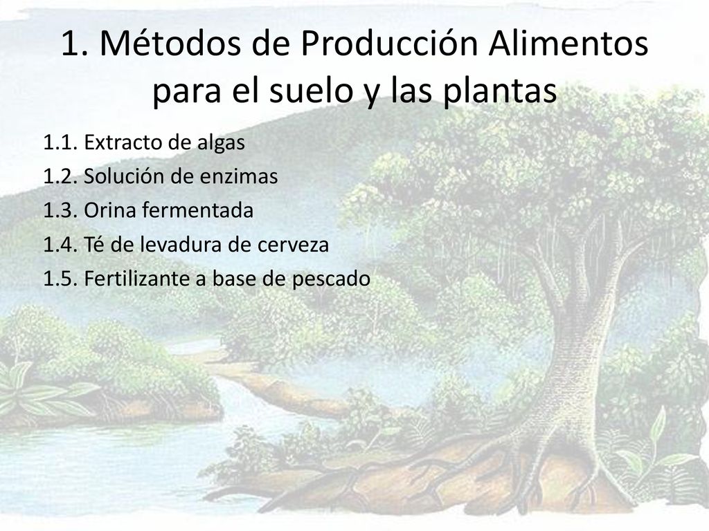 1. Métodos de Producción Alimentos para el suelo y las plantas