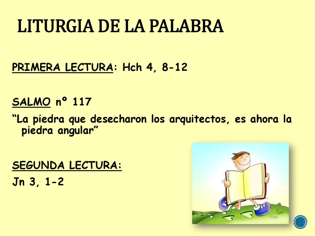 LITURGIA DE LA PALABRA PRIMERA LECTURA: Hch 4, 8-12 SALMO nº 117