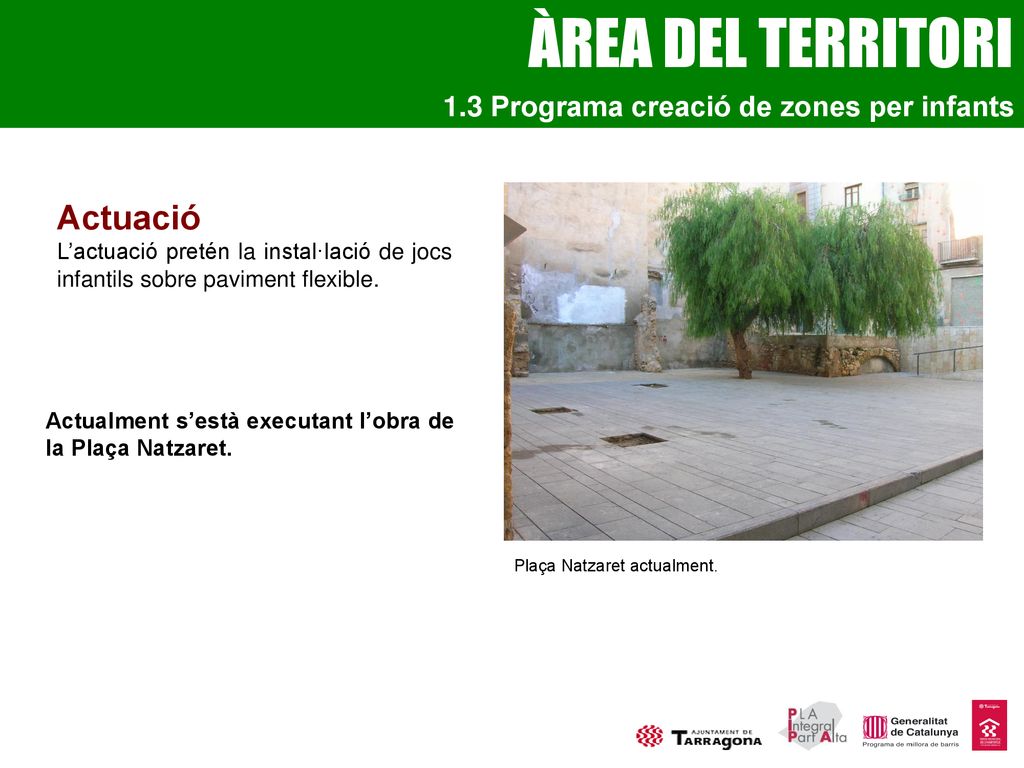 ÀREA DEL TERRITORI Actuació 1.3 Programa creació de zones per infants