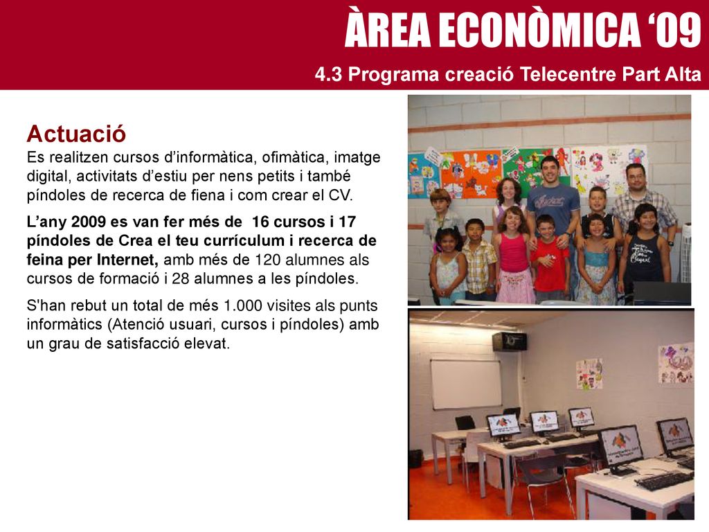 ÀREA ECONÒMICA ‘09 Actuació 4.3 Programa creació Telecentre Part Alta