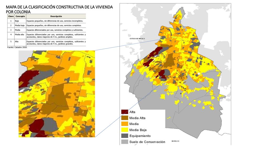 MAPA DE LA CLASIFICACIÓN CONSTRUCTIVA DE LA VIVIENDA POR COLONIA