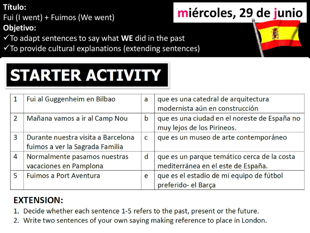 miércoles, 29 de junio Título: Fui (I went) + Fuimos (We went)